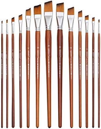 Wxbdd 13pcs Angular pincels Professional Longa alça de tinta Pincel oblíqua Forma Oblíqua Pintura aquarela Pintura