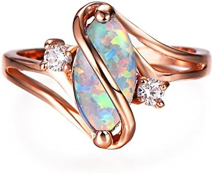 Ploymanee Jewelry Marquise Cut Fire White Opal S Shape Ring Rose Gold Womens Women Working Size6-10
