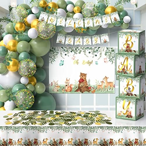Dehvihs 269pcs Decorações de chá de bebê da floresta, decorações de chá de bebê verdes de sálvia incluem kit de guirlanda