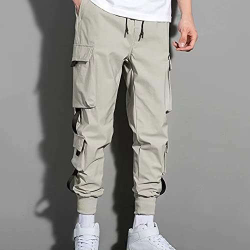 Calças casuais masculinas com multi-bolsos moda Hip Hop Street Cargo Joggers Flap Pocket Pocketstring calças longas