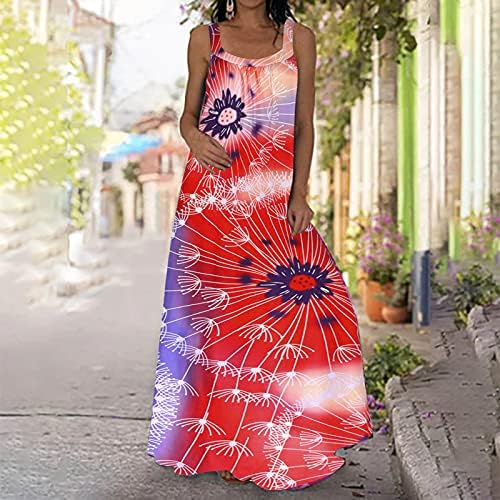 Vestido maxi de tanque feminino colheita de pescoço spaghetti tira solto boho vestido floral