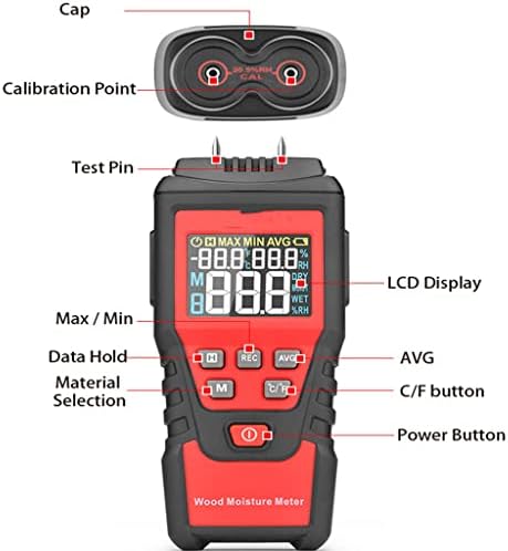 Wyfdp Wood hidrato e medidor de umidade digital dois pinos Tester de papel de papel de parede de parede de concreto de madeira