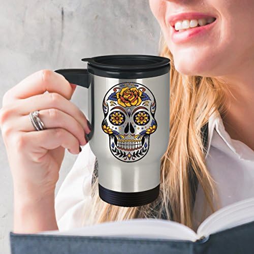 Caneca de viagem de crânio - com cabeça de crânio multicolorida artística