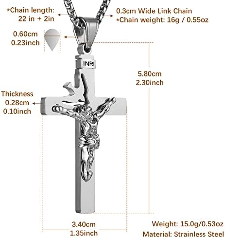 Hzman Dove Holy Terra Gift Inri Crucifix Colar de aço inoxidável com corrente livre