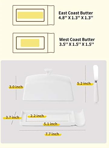 Manteiga com tampa e conjunto de espalhadores de faca - Perfeito para manteiga da costa leste e oeste, branco - melhor manteiga