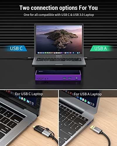 Estação de ancoragem USB 3.0, IVIIN Universal USB C Station Docking com monitor duplo 4K HDMI e DisplayPort 5K, Display Triple Display Dock Compatível com MacBook M1 Dell HP Lenovo USB A/C Laptop