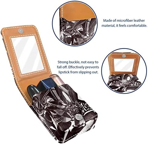 Caso de batom oryuekan com espelho bolsa de maquiagem portátil fofa, bolsa cosmética, padrão geométrico abstrato moderno Black