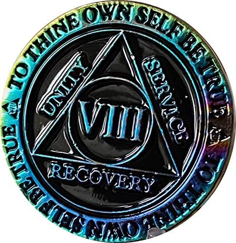 8 anos AA Medallion Reflex Rainbow Black Sobriety Chip VIII