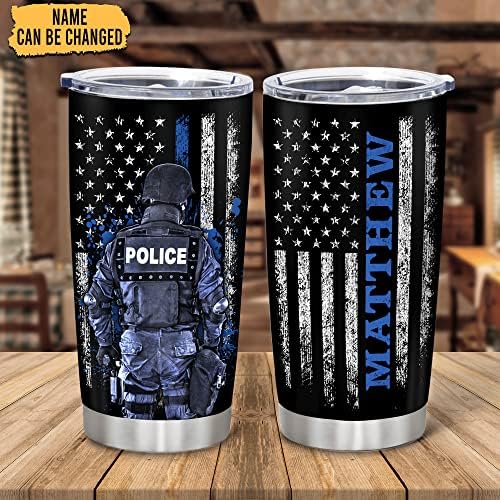 Presentes de Polícia de Hyturtle personalizados linhas azuis finas bandeira dos EUA da academia de polícia Presentes de graduação para homens policiais Oficial de aposentadoria Tumblers de aço inoxidável 20oz Copa de viagem