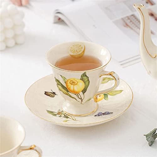 Herbal Tea Pot Bone China White Gold Lemon Tule de café Copo Conjunto de pires de cozinha Drinkwarware Para Casamento de