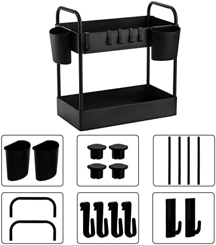 Jucoan 2 Banheiro de banheiro Organizador de armazenamento de bancada Rack de especiarias de bancada com ganchos, xícaras e alça, prateleiras
