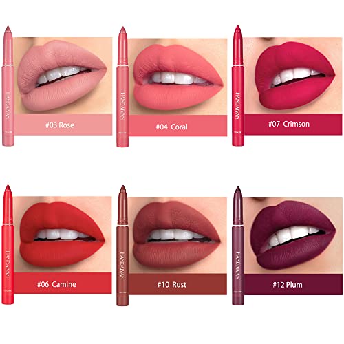 Conjunto de maquiagem de batom líquido fosco wissee 6pcs, canetas de lipliner de batom de cabeça dupla com apontador de batom