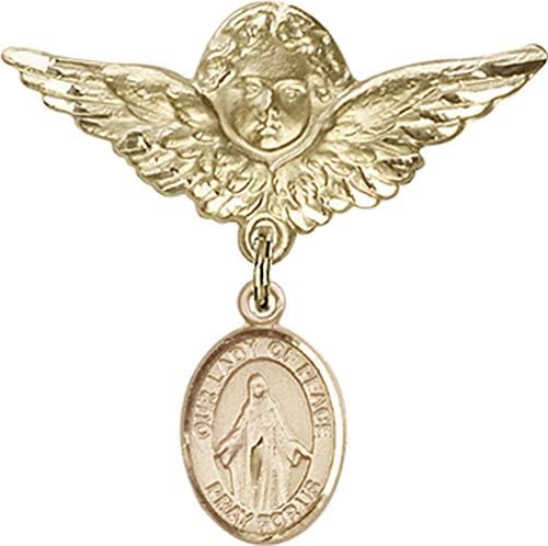 Rosgo do bebê de obsessão por jóias com o charme de Nossa Senhora da Paz e Anjo com Wings Badge Pin | Crachá de bebê de