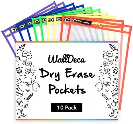 Mangas de bolso a seco de WallDeca Apagar as cores variadas, 8,5 x 11, pacote de suporte de papel plástico, mangas de apagamento a seco reutilizáveis, pastas de bolso de papel plástico, 5 cores