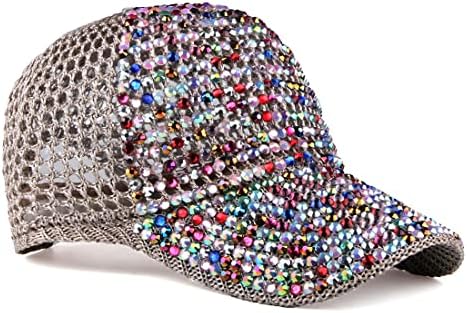 Mulheres homens cristais de strass cravejados Cristais de rabo de cavalo ajustável Cap de beisebol brilhante Bling Casual Cap Cap Breathable Sun Hat