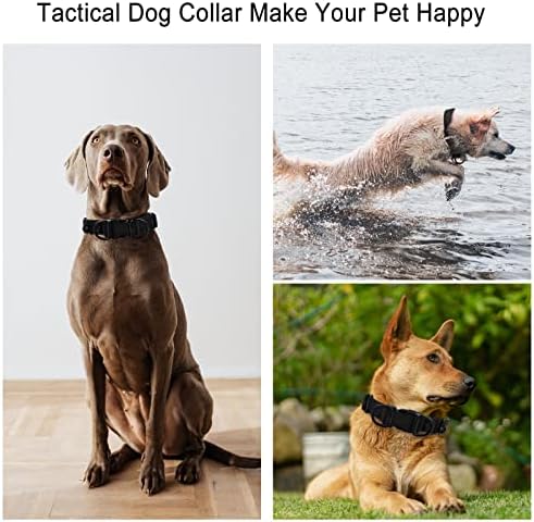 Colar de cachorro tático, colar de cachorro de treinamento ajustável com alça de controle e fivela de metal pesado para cães médios e grandes, preto)