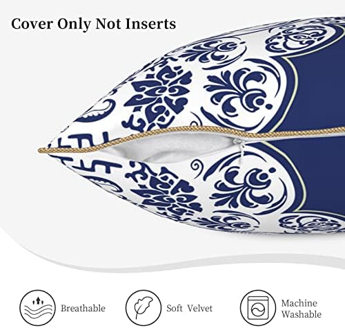 Myshe pacote de 2 veludo de veludo estilo china estilo oriental azul branco de porcelana Branca Padrão de flor decorativo travesseiro