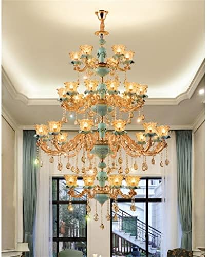 Kfjbx Lustre grande lustre europeu Lâmpada de cristal lâmpada Lâmpada de estar em estilo francês Cerâmica Três andares Lâmpada do piso médio