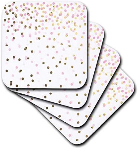 3D Rose Pretty Pink e Confetti Coasters de Confete Rosa e Goldes, Multicolor