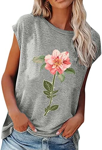 Fragarn Womens tops no verão redondo colapso de tampa de tampa fofa estampada floral para adolescentes camisetas casuais fit