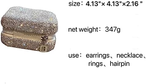 Frasiojoon Diamond Travel Jewelry Organizer Box, Bling Luxury Rhinestone 2 Camadas exibem suporte para meninas para mulheres anéis de presente, brincos, colares, pulseiras ， pinos de cabelo