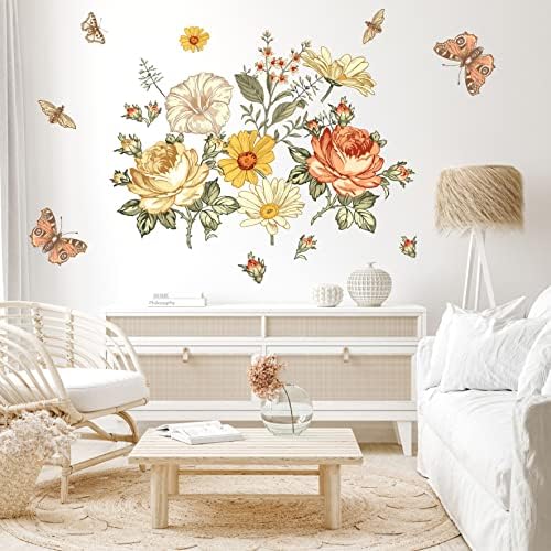 Adesivos de parede floral vintage adesivos de parede de flor retro grandes adesivos de parede de flores descascados e colar