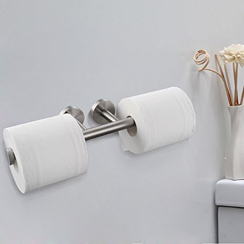 Banho de papel duplo rolo higiênico suporte de parede de suporte duplo gancho de tecido SUS304 Aço inoxidável, acabamento escovado