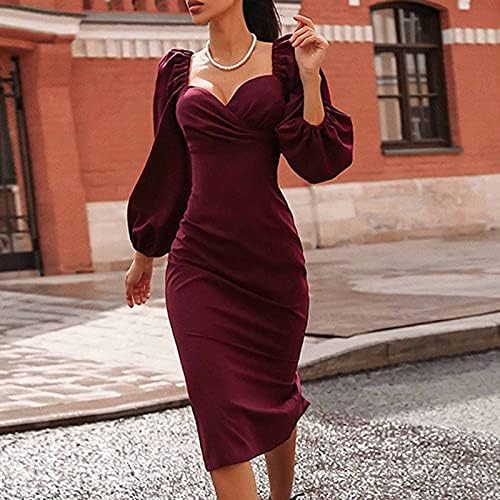 Vestido formal para mulheres elegantes Retro Buff Sleeve V Dress Cocktail Dress Solid Bodycon Party Lápis Vestido de