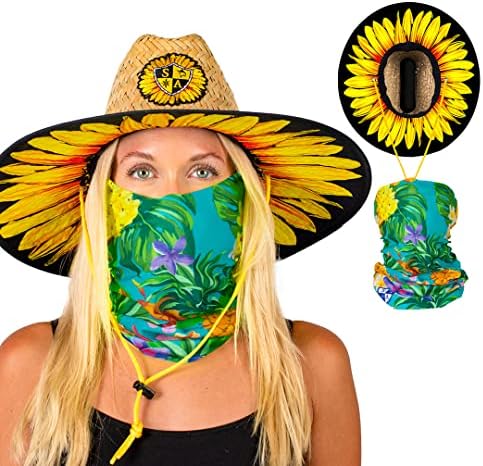 S uma empresa Summer Straw Hats Mens Sun Hat Straw Chapéu de praia para proteção solar UV com 1 GAITER DO CHIELO DE COMPLETO FACELO UV incluído,