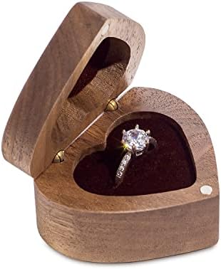 Wislist Wood noivado anel da caixa de anel em forma de coração gravado em forma de anel para o casamento de proposta (uma promessa