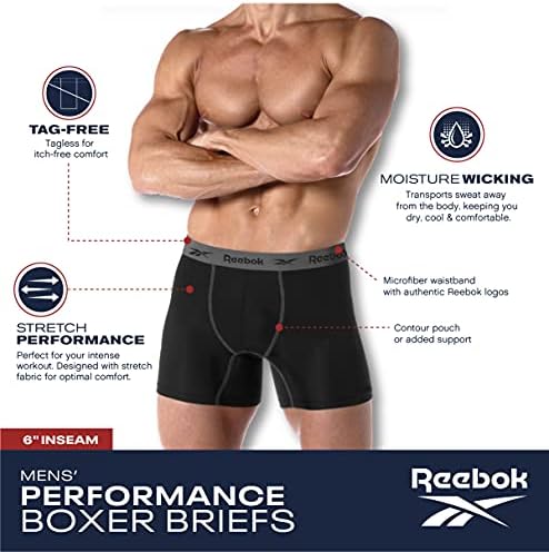 Roupa íntima masculina da Reebok - cuecas boxer de performance com bolsa de mosca