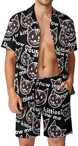 Mostre -me suas gatinas masculinas de 2 peças de praia masculino de botão havaiano de manga curta e ternos de shorts