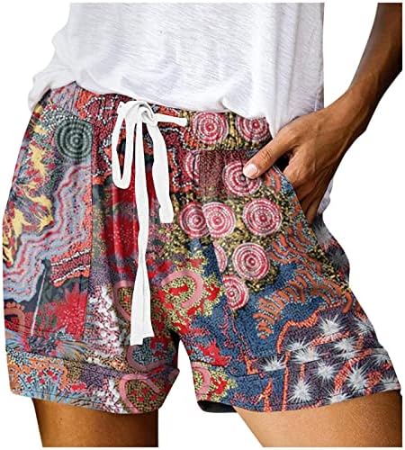Miashui Macacão curto para mulheres Shorts de cordão casual Summer D Tainha de algodão elástica impressa da cintura shorts