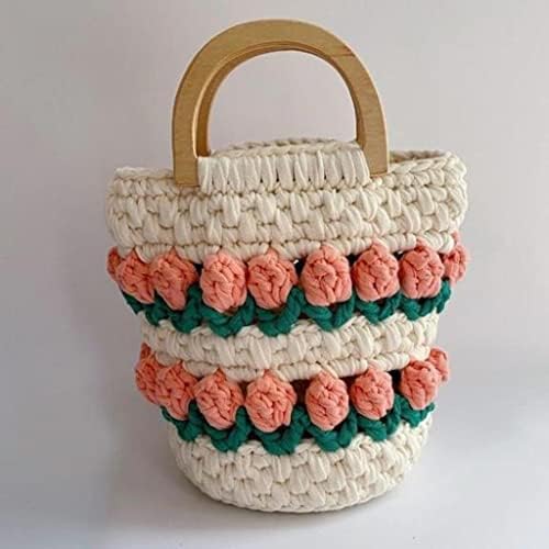 Wykdd Flores Mulheres Bolsas de ombro feitas à mão Tecida Bola Lady Bolsa Cotton Shop Bag Daisy Women Travel Beach