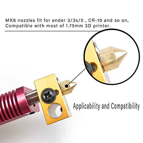 XIFOWE MK8 BOCO DE MK8 24 PCS BOCO DE BRASS DE IMPRESSORA 3D 0,2 mm, 0,4 mm, 0,6 mm, 0,8 mm, 1,0 mm CR-10 bico com ferramentas