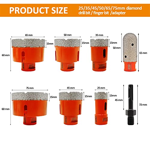 Diamond Core Drill Bits Set, BGTEC 9 Peças Kit de serra de orifício de vácuo para ladrilhos de porcelana, alvenaria de