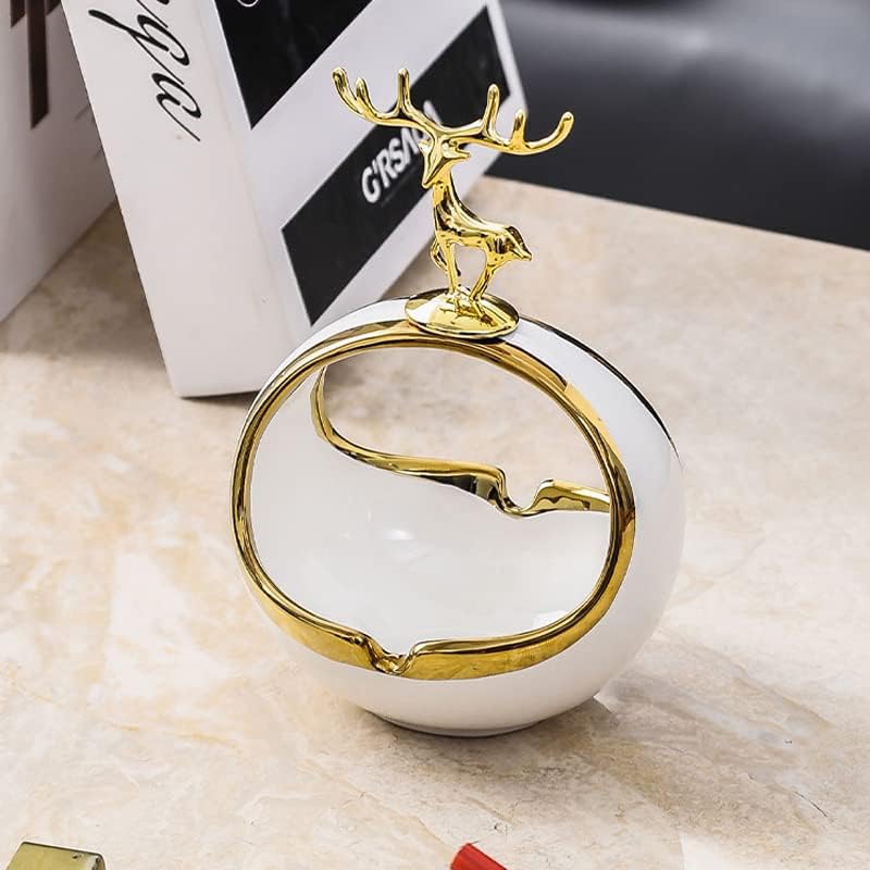 Cerâmico Golden Deer Ashtray Home Creative Decoration Quarto com capa Anti-Fly Nordic Office Decoration Solid White1