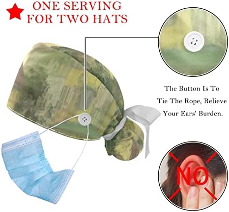 2pcs Capinho de trabalho com botão Torne da fita Back Stone Padrão Vintage Ponytail Pouch Hats for Women