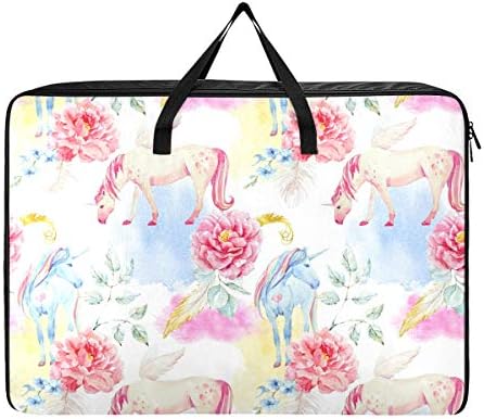 Mnsruu Blanket Storage Bag, aquarela Pegasus Unicorns Organizadores de grandes capacidade para o edredom de Closet King, travesseiro,