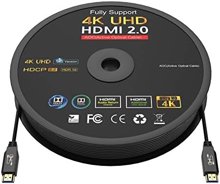 Cabo HDMI de fibra óptica SHD 330FEET FIBRO HDMI SUPORTE DE CABO DE CABO DE 18 GBPS Velocidade de transferência, 4K/60Hz, 4: 4: 4, HDCP2.2, Arc, 3d, 1080p e Ethernet