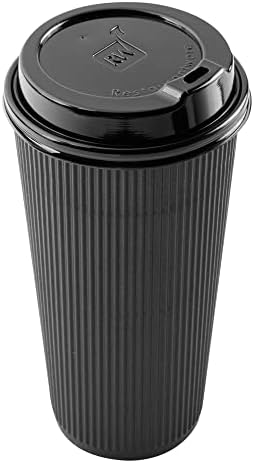 Restaurantware 500-CT Copos de bebidas quentes de 12 onças de 12 onças e tampa preta descartável para café e xícaras