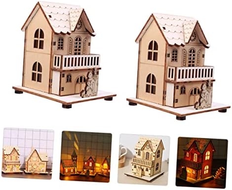 Besportble Glow Cabin Adornos Para de Decor Natividade Ornamentos de Natividade 2pcs Building Jigsaw Puzzle Wooden Christmas