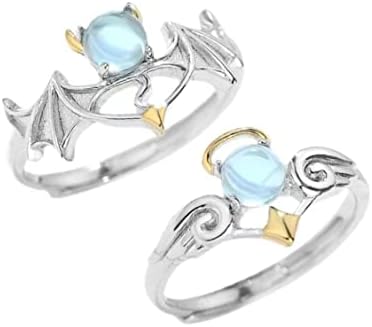 Yocoyee Angel e Demon Genstone Ring Casals Definir anéis de diabo anéis ajustáveis ​​para homens mulheres amantes melhores amigos