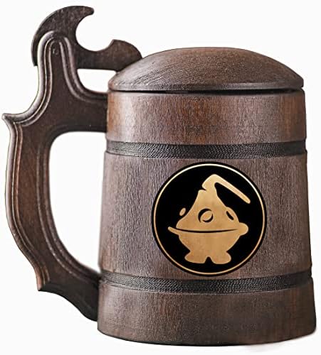 caneca alquimista ffxiv tanque de madeira com tampa. Presente para jogadores. Beer Stein. Caneca de cerveja de madeira personalizada.