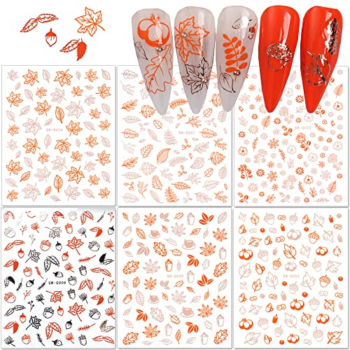 Rose Gold Maple Leaf Nail Art Stickers 3d Outono Decalques de unhas de outono para acrílico Auto-adesivo Arte de unhas