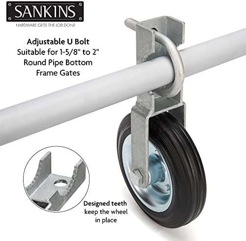 Sankins Gate Helper Wheel para suportar portões de balanço de metal com quadros de portão de 1-5/8 thru 2, roda de suporte