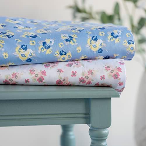 Martha Stewart Posy Queen Sheet Set - Conjunto de 4 peças | Algodão egípcio | 1 plano, 1 ajustado, 2 fronhas | Lençóis