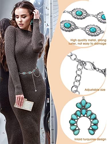 Glenmal Western Concho Chain Belt Turquoise Brincos definidos cinturões da cintura ocidental para mulheres brincos de turquesa boêmia