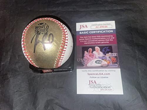 Max Fried Assinou Official 2021 World Series Baseball Gold Braves JSA - Bolalls autografados