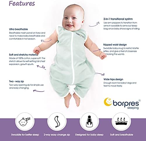 Borpres Baby Swaddle Infant e recém-nascido （Baby) Swaddle com 2 em 1 sistema de transição, Saco de dormir Ultra Breathable